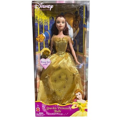 Vtg 2004 Mattel Disney Princess Sparkle Princess Belle Doll Complete w Ring
