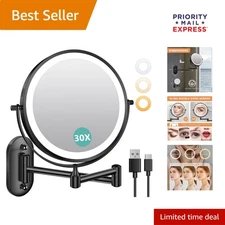 Magnifying 30X Wall-Mounted Mirror with 360° Rotation and Rechargeable Light