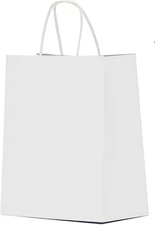 Qutuus White Paper Gift Bags with Handles Bulk 25 pcs 8x4.5x10 Medium White Pape