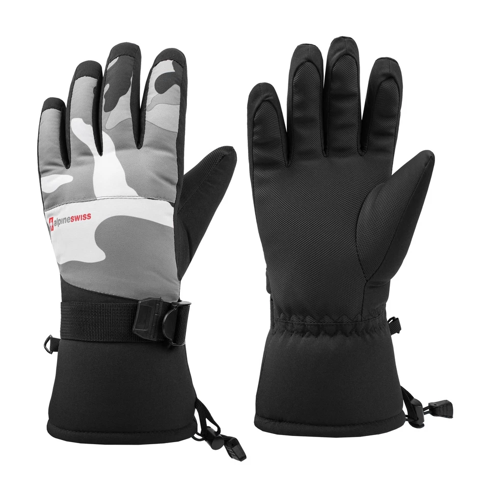 Alpine Swiss Mens Waterproof Ski Gloves Snowboarding 3M Thinsulate Winter Gloves - Image 4 of 4