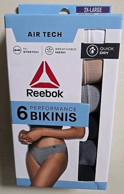 Reebok Women's Assorted Air Tech Stretch Mesh Performance Bikinis 6-pack Size 2X