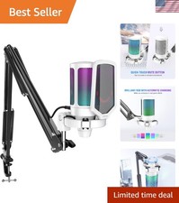White USB Gaming Microphone with RGB Lights, Pop Filter  Boom Arm Included