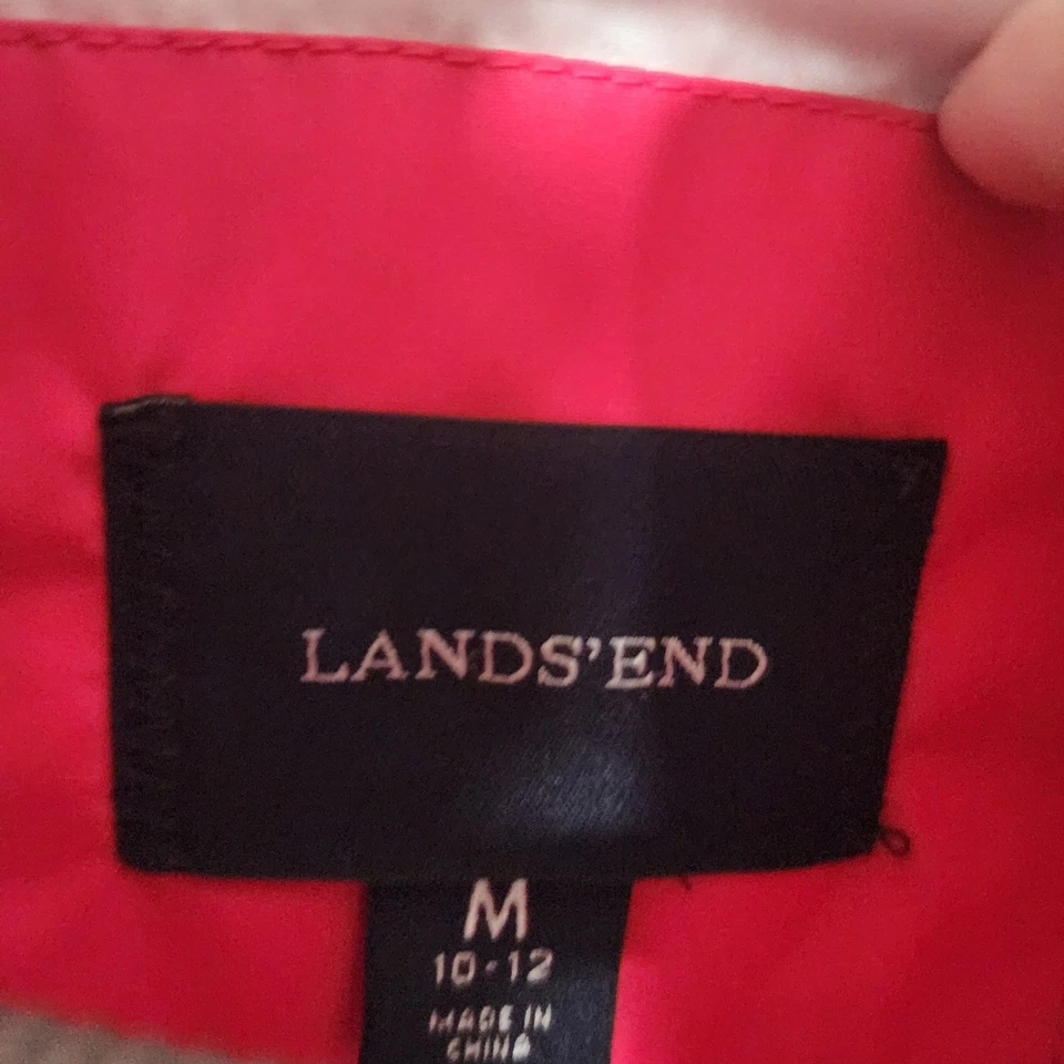 Lands' End Girls' Red pink Hooded Winter Jacket Size M (10-12) Colorful Pockets - Image 4 of 4