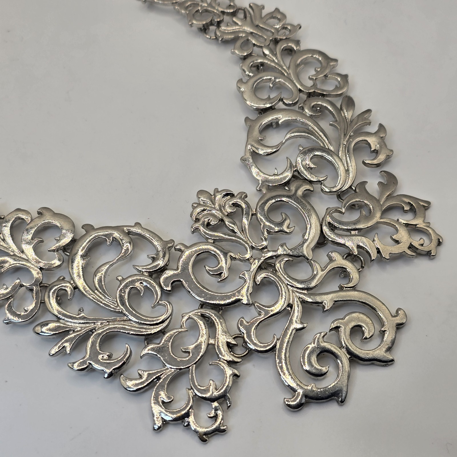 Silver Tone Ornate Scroll Statement Necklace Baro… - image 4