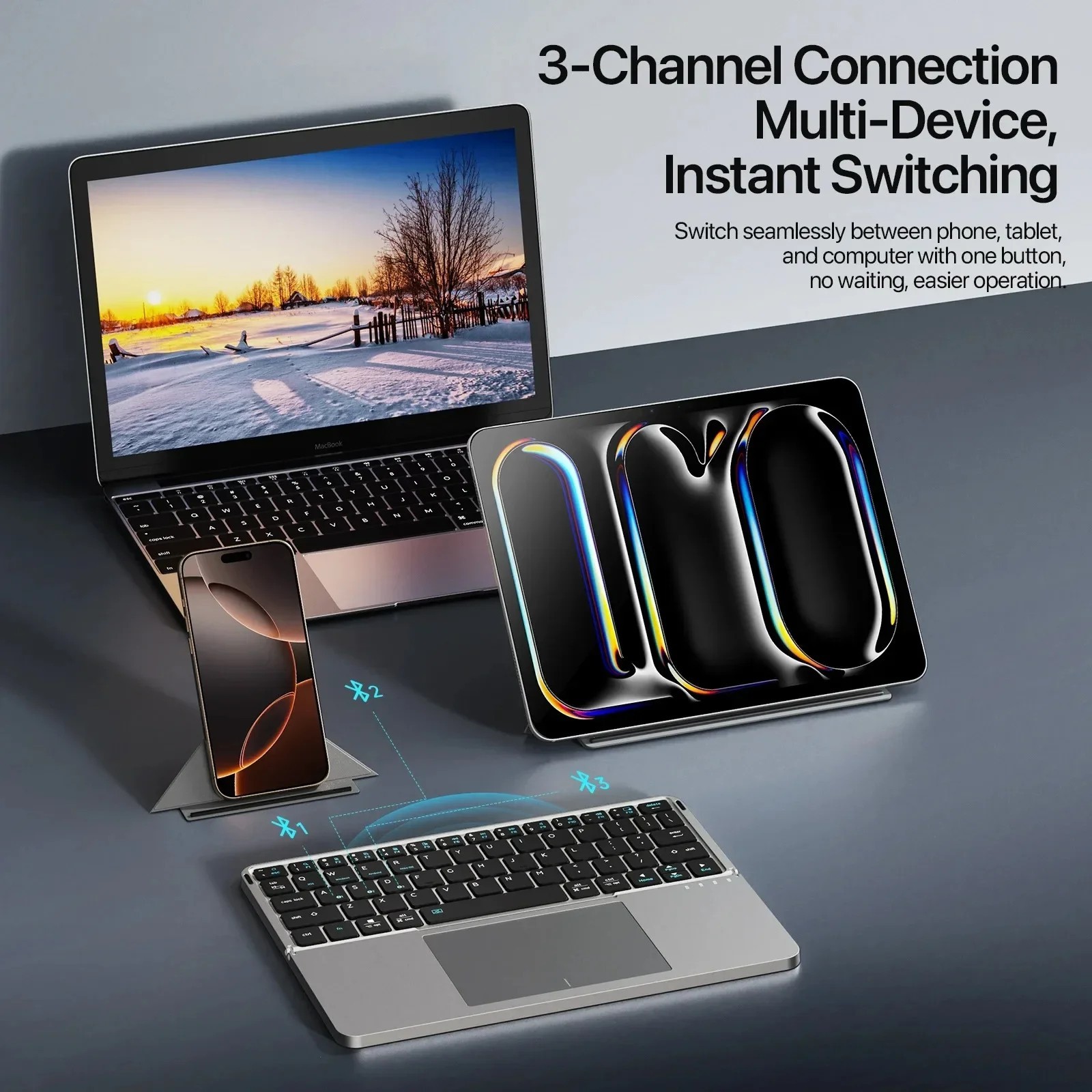 Tastiera Bluetooth pieghevole touchpad supporto telefono tastiera wireless tablet PC foto 6