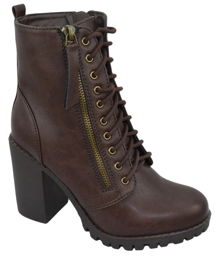 High heel top combat booties
