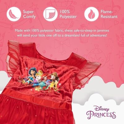 Disney Princess Toddler Girl's Christmas Holiday Red Poinsettia Nightgown, Gown, Size 4T