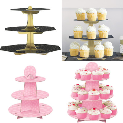 3-stufiger Cupcake Ständer Schwarz & Gold, Rosa | Elegante Geburtstag Hochzeit & Party Deko