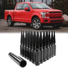 24 PCS Black Spike Lug Nuts 14x1.5 For Ford F-150 Extended Cab 4.4" Tall w/ Key