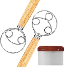 Danish Dough Whisk, 2 Pack Stainless Steel Dutch Whisk With a Dough Scraper