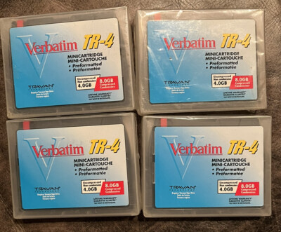 4 NEW Verbatim TR-4 Computer Data MiniCartridge 4GB Uncompressed, 8GB Compressed