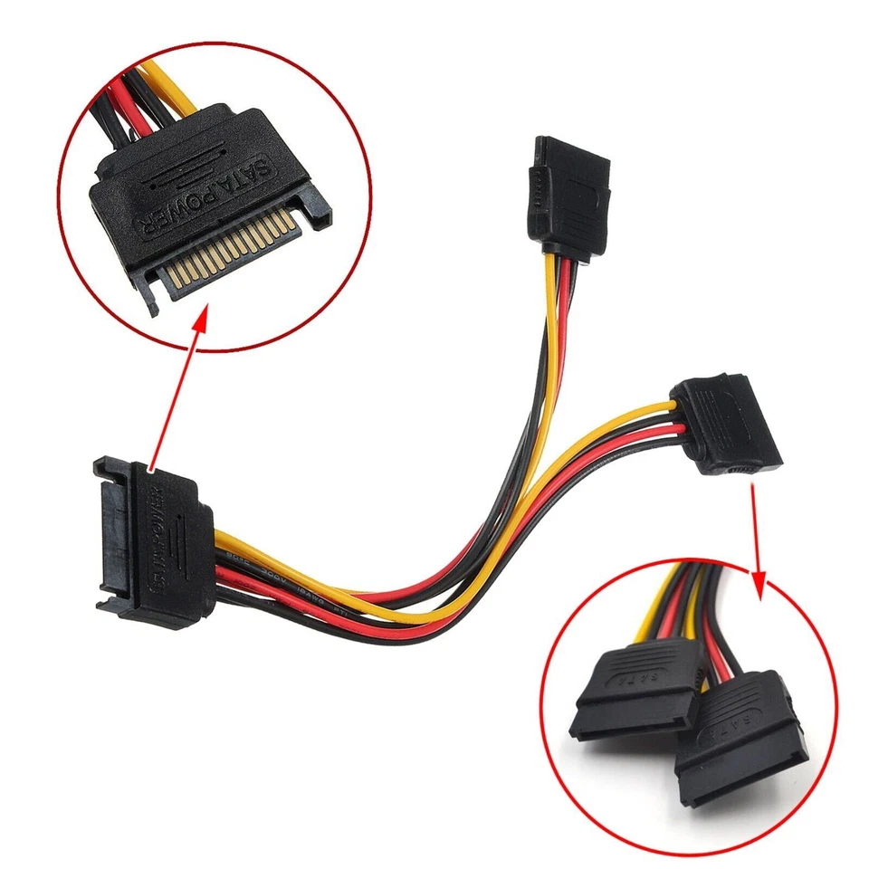 SATA Power 15-pin Y-Splitter Cable Adapter Male to Female for SSD HDD Hard Drive - Image 2 of 4