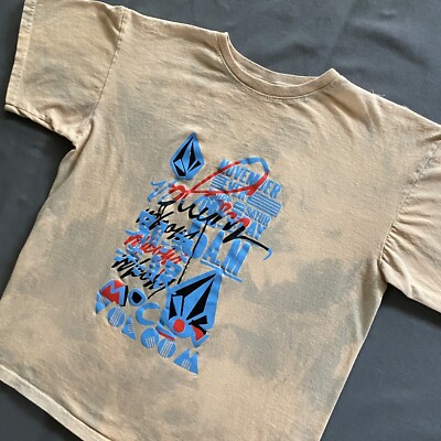 Vintage 2000s Volcom T Shirt Mens Medium Tan Beige Acid Wash Dye