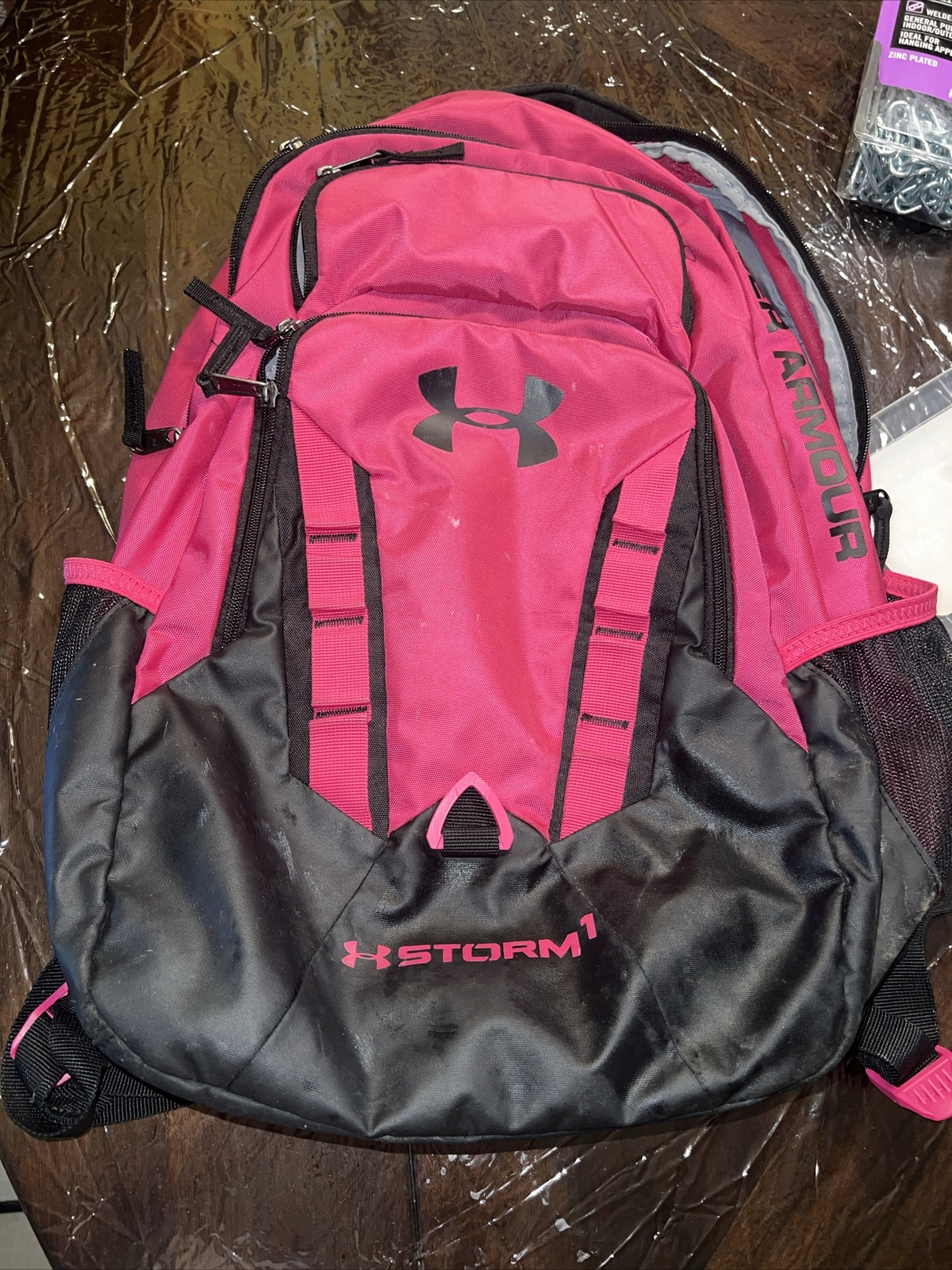 Under Armour UA STORM 1 Hustle Backpack Large Bookbag Pink/Gray