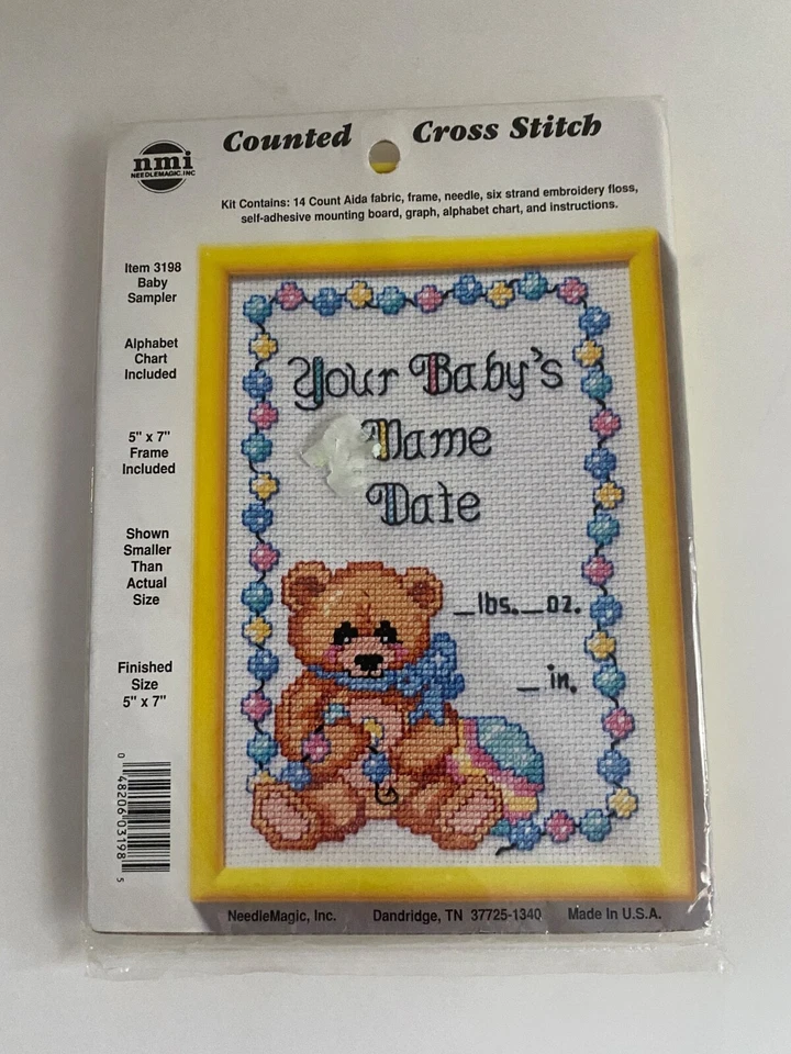 "Lote de 2 kits de punto de cruz contados para bebés muestreador de bebé y pies de bebé 5"" x 7""" Foto 2 de 4