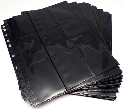 50 Docsmagic.de 18-Pocket Pages Black - Sideloading - MTG PKM YGO  - 11-Hole - O