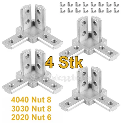 MARKENLOS 4x Alu Eckverbinder Eckwinkel Profilverbinder Aluprofil 3030 4040 Nut 8 3-Wege