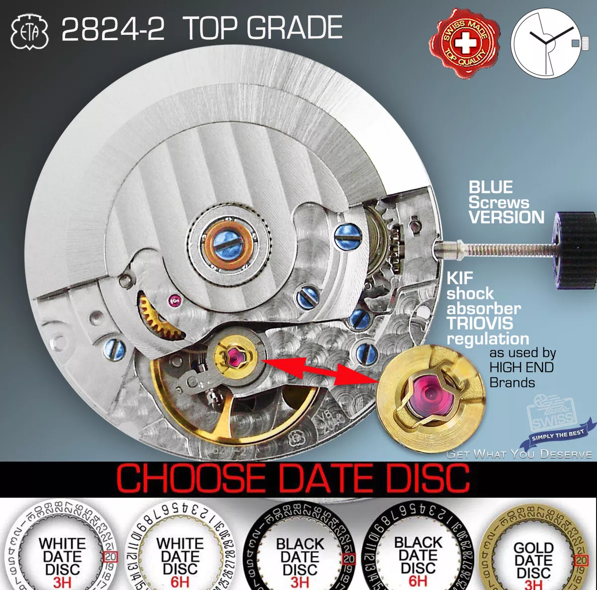 MOVEMENT AUTOMATIC ETA 2824 2 TOP GRADE TRIOVIS REGULATING 5 DATE VARIATION