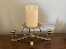 VTG Metal Glow by Galow Gold Tone Curved Candle Holder Two Circles Made in USA