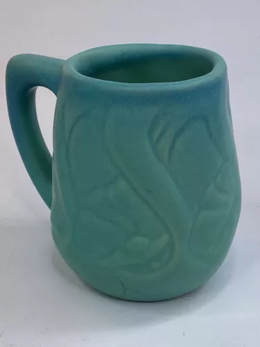 Signed Van Briggle Floral Mug -blue (A3)