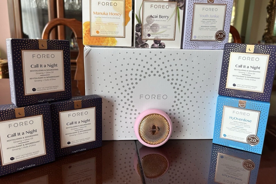 Dispositivos FOREO - Bear 2, Peach 2, OVNI 3 con gel de preparación, suero, máscaras, parches de preguntas frecuentes  Foto 3 de 4