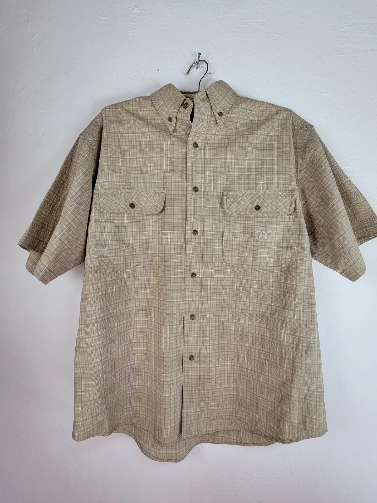 The North Face Mens Button Down Shirt Medium Desert Brown Plaid Short Sleeve