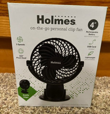Holmes 4" On-The-Go Portable Clip Rechargeable Battery 360  Rotation Fan Black