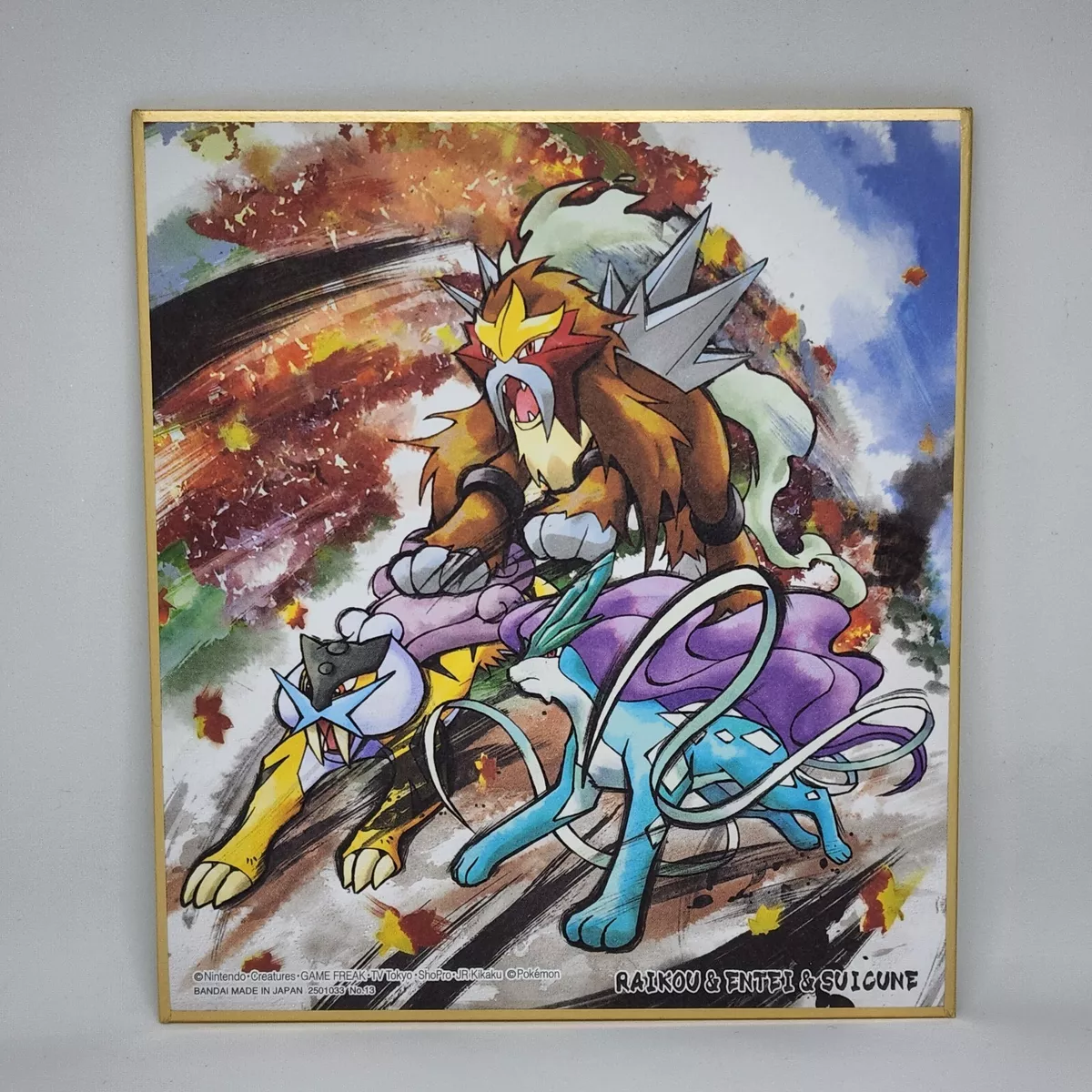 Raikou Entei Suicune Pokemon Art Board Card Shikishi Gold Official Bandai  Japan