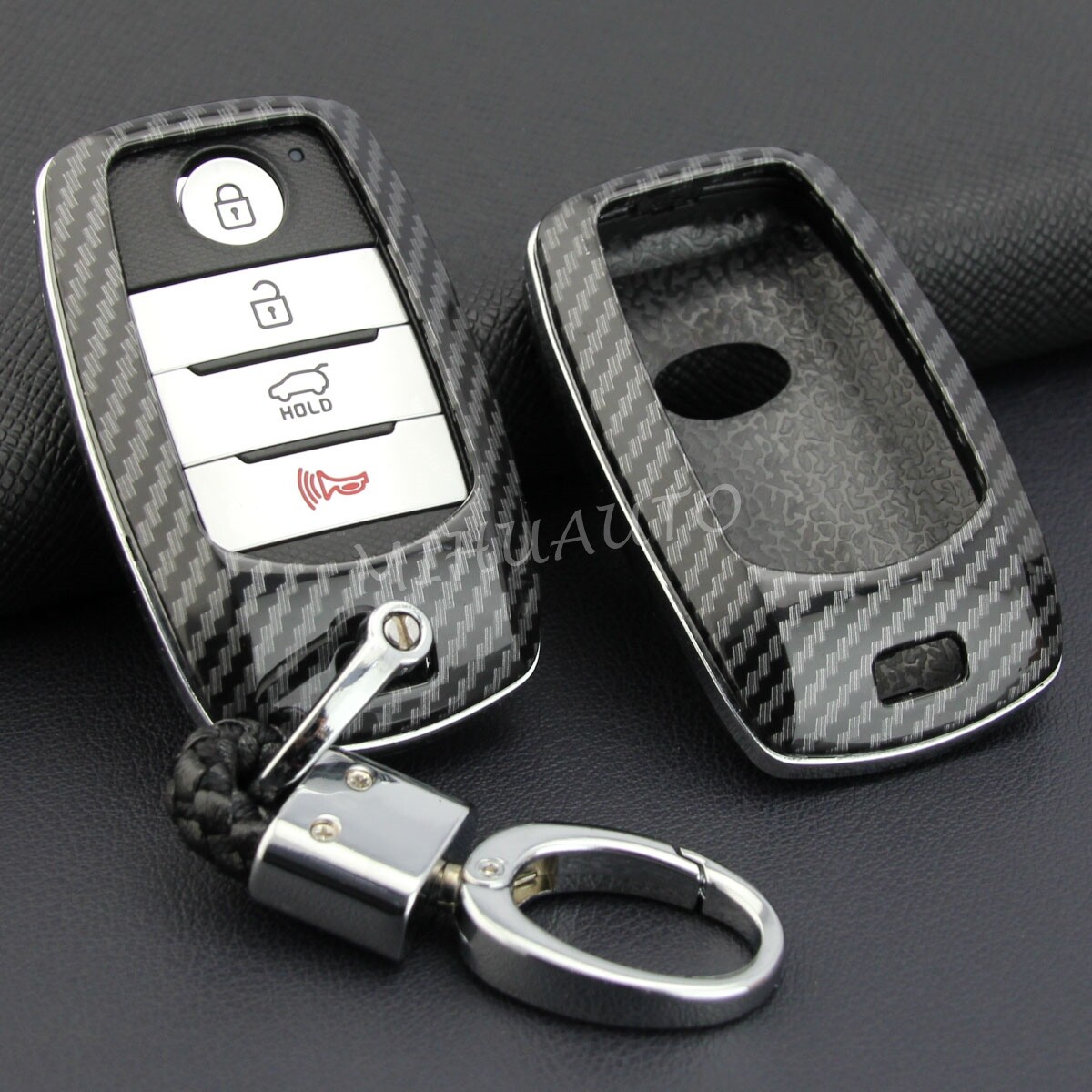 Carbon Fiber Smart Key Fob Cover Case Chain Ring For Kia Optima Sorento  Sportage