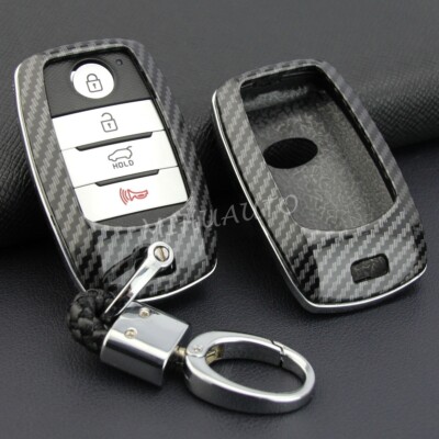 Carbon Fiber Smart Key Fob Cover Case Chain Ring For Kia Optima