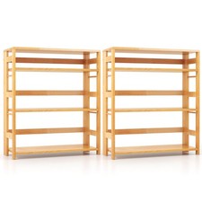 2PCS 4-Tier Bookshelf Floor Storage Shelf w/Rubber Wood Frame Anti-Toppling Kits