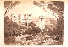 GRAVURE A L'EAU-FORTE DE J. DREVET (vers 1940) ABBAYE DE MONTMAJOUR, PROVENCE