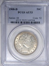 1908 50C (Regular Strike) Barber Half Dollar - PCGS CoinFacts