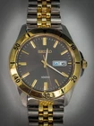 Vintage 2002 Seiko 7N43-0BS0 Two-Tone Quartz Watch 100M Grey Dial Day-Date