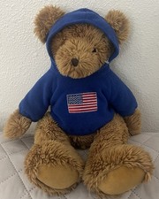 Russ Berrie Teddy Bear Plush Brown 18" USA Anniversary Flag Hoodie Ritz