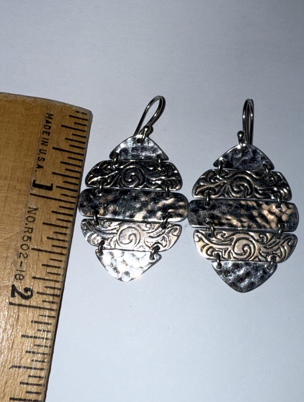 ESTATE Solid Sterling Silver Engraved Dangle Stat… - image 2