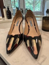 Vintage Prada SS2000 Runway Lipstick Print Patent Leather Pumps Heel Size 37.5