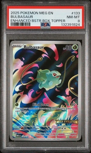 2025 POKEMON MEG EN-MEGA EVOLUTION ENHANCED BOX TOPPER BULBASAUR PSA 8
