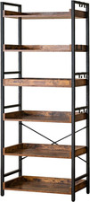 Adjustable 6 Tier Open Bookcase, Rustic Farmhouse Book Shelves, Industrial Wood
