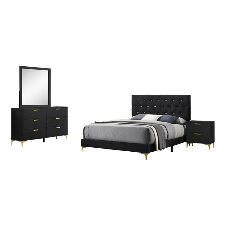 Coaster Kendall 4-piece Wood Panel California King Bedroom Set Black and Gold - Image 2 of 4