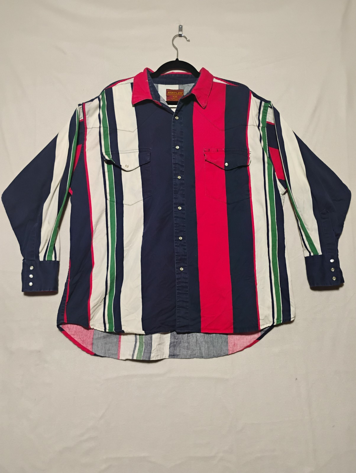 Rustlers Mens Button Up Shirt XXL Red Striped 90s Extra Long Tail Wester Rodeo