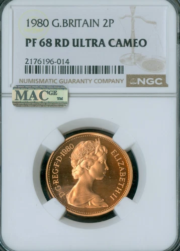 1980 GREAT BRITAIN 2 PENCE NGC PF68 UCAM RD MAC SPOTLESS POP-1  .