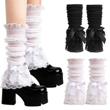 Women Cute Boot Socks Lace Leg Warmers Flared Layers Cuffs Mid Calf Leg Sleeves