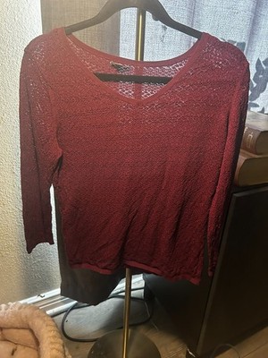 Ann Taylor Loft Women's Burgundy Plum Long Sleeve Top Shirt Blouse Size Large
