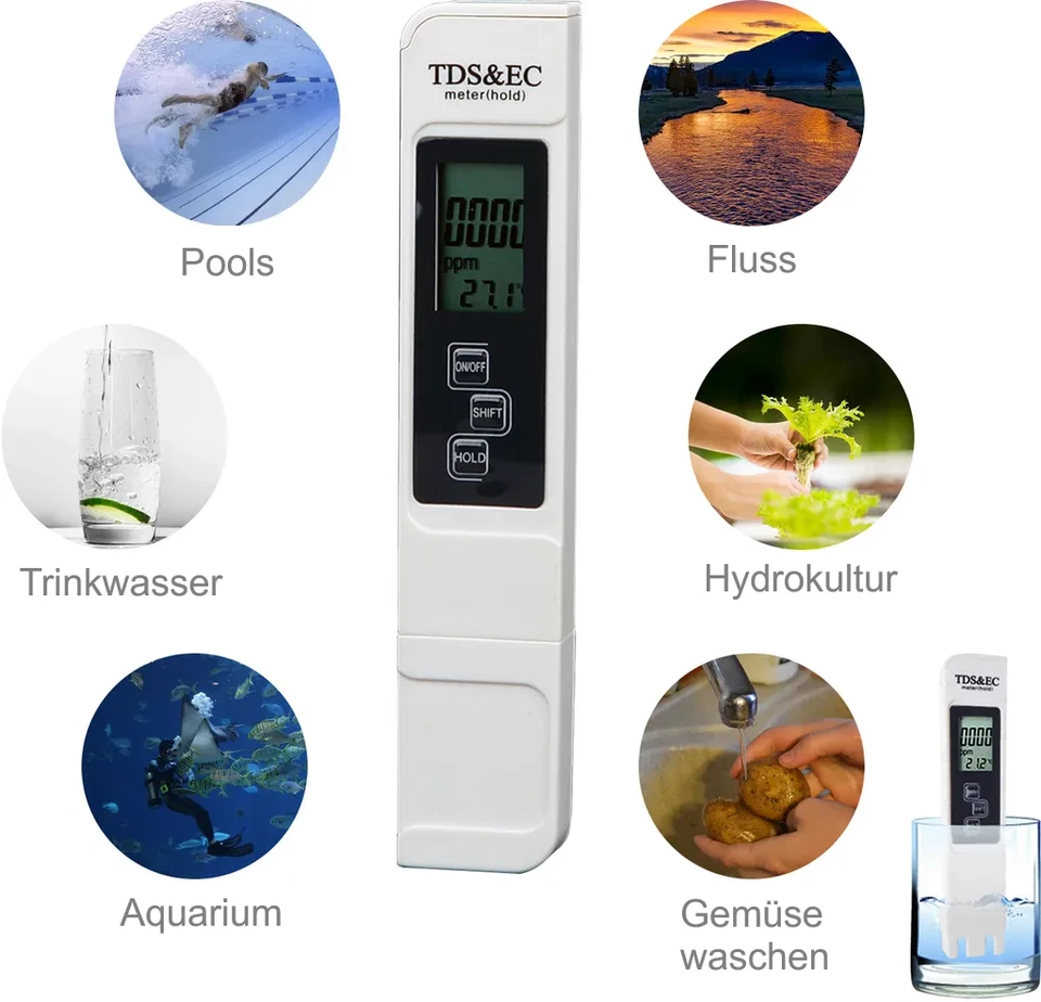 3in1 TDS/EC/TEMP Tester Wasserprüfung Wassertester für Trinkwasser Aquarien - Bild 4 von 4