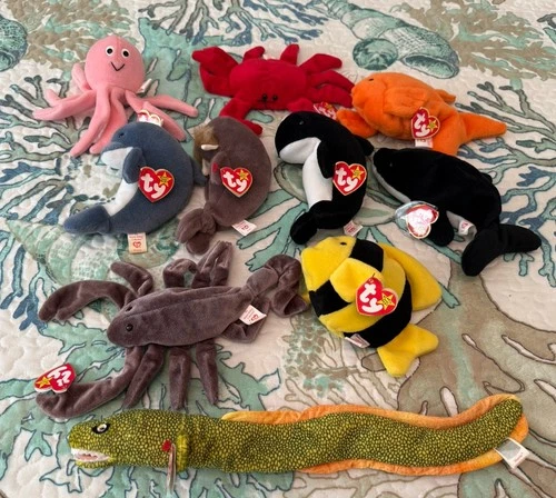 Lot of 10 Vintage Ty Beanie Babies Tropical Creatures - New with Tags