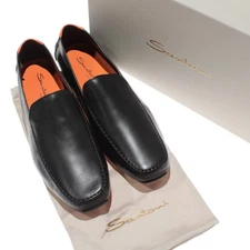 Santoni NWB Hamilton Slip On Loafers Size 10.5 US in Solid Black Leather