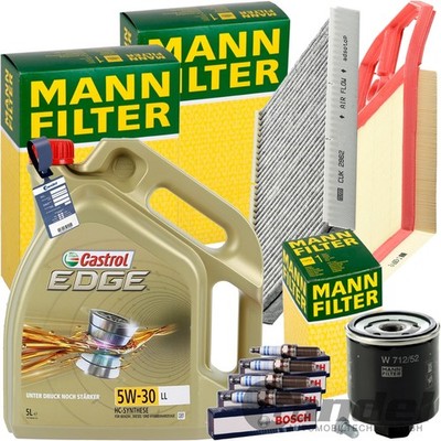 MANN INSPEKTIONSPAKET+5L CASTROL 5W-30 MOTORÖL passend für VW POLO 6N BORA SKODA