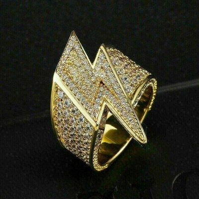 14k Yellow Gold Plated 2.50 Round Cut Lab Created Diamond Lightning Bolt Ring