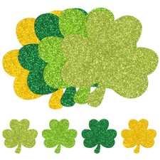 48PCS St. Patrick's Day Glitter Shamrock Cut Outs Green Gold Cutouts with Glue..